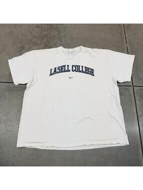 vintage nike collegiate lasell college center swoosh white shirt size xxl
